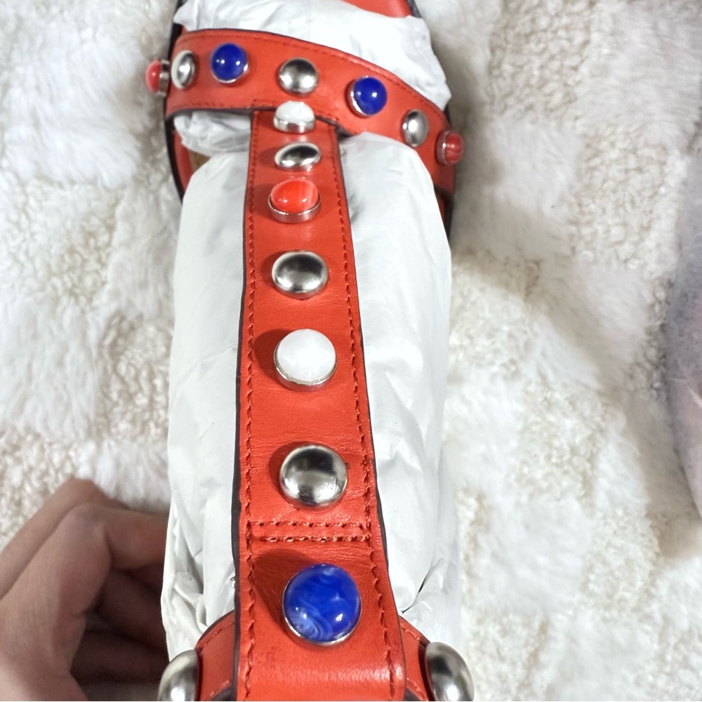 Coach Sadie Semi Matte Calf Sandal Deep Coral Colorful Studs Size 6.5M - Picture 3 of 10